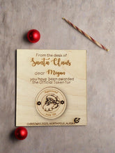 Load image into Gallery viewer, Wooden personalised card with token - from Santa - Laser LLama Designs Ltd