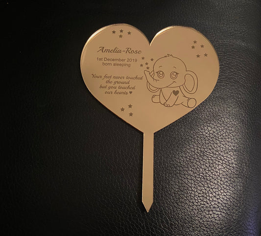 Gold mirrored acrylic heart shape grave marker - Laser LLama Designs Ltd