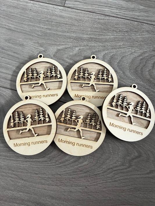 Wooden layered runner bauble - Laser LLama Designs Ltd