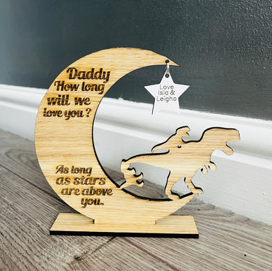 How long will I love you … personalised freestanding moon with dinosaurs - Laser LLama Designs Ltd
