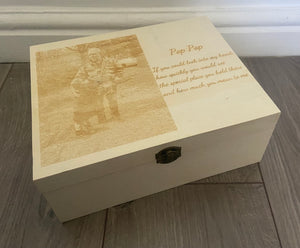 Wooden personalised memorial box with engraved photo - Laser LLama Designs Ltd