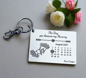 Wooden personalised the day you became my mummy keyring - Laser LLama Designs Ltd
