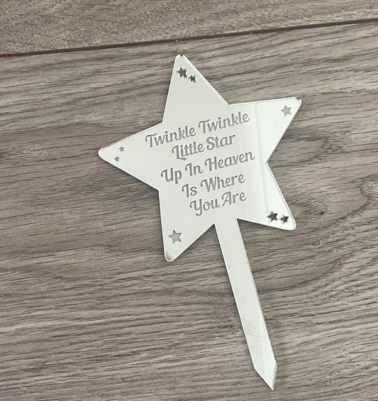 Mirrored silver acrylic grave star marker - Laser LLama Designs Ltd