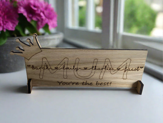 Oak veneer freestanding mum plaque - Laser LLama Designs Ltd