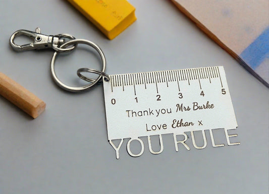 Wooden personalised keyring ruler - Laser LLama Designs Ltd