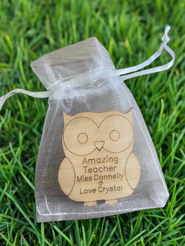 Wooden personalised owl in the bag - Laser LLama Designs Ltd