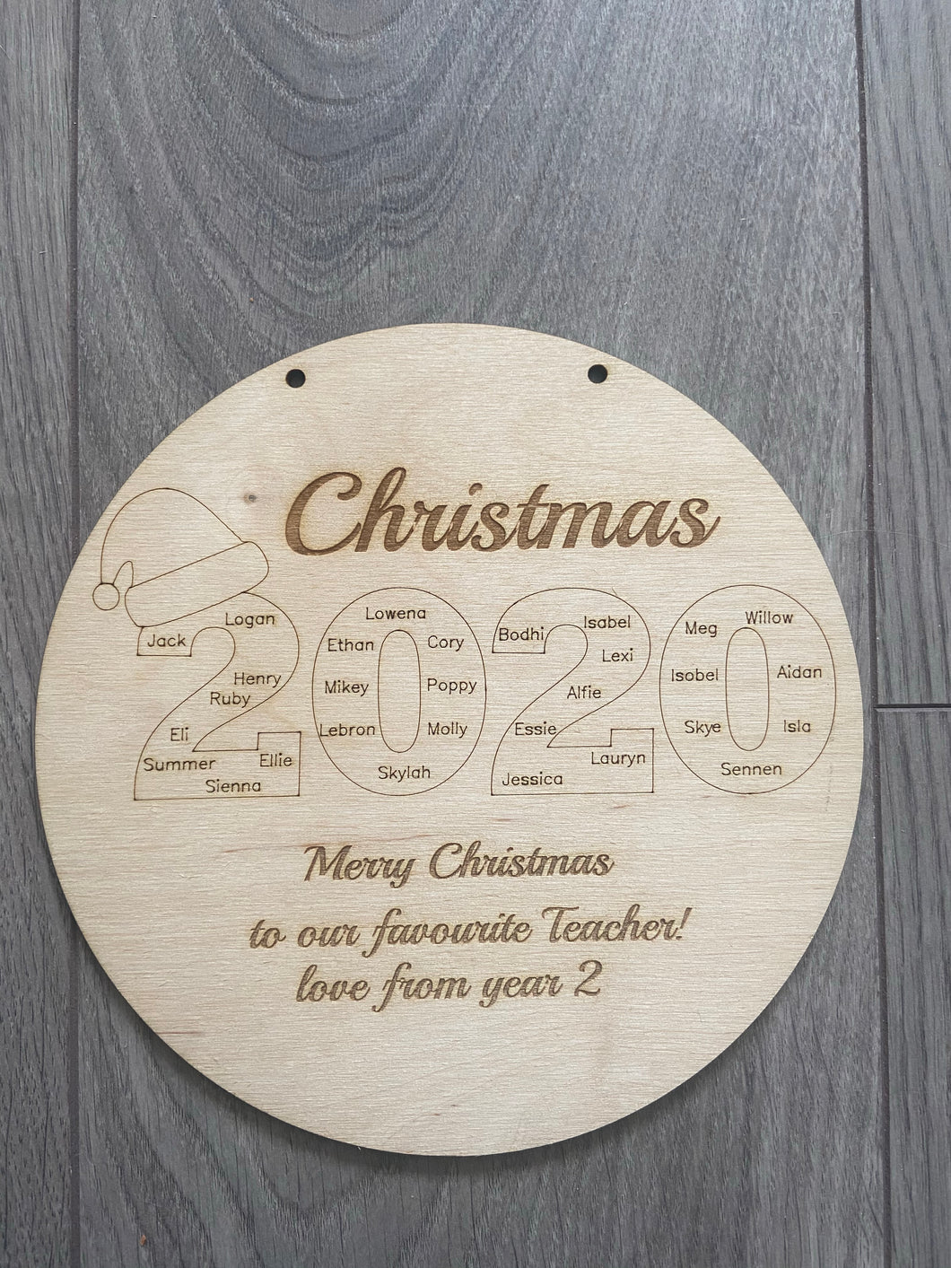 Wooden personalised Christmas teacher 2020 plaque - Laser LLama Designs Ltd
