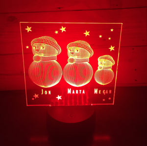 Snowman family LED light up display- 9 colour options with remote - Laser LLama Designs Ltd