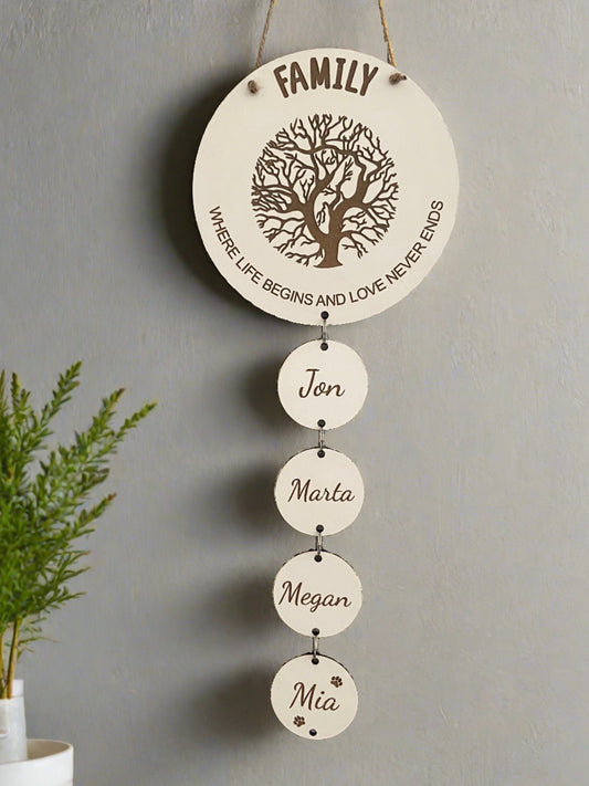 Wooden personalised circle tree family plaque - Laser LLama Designs Ltd