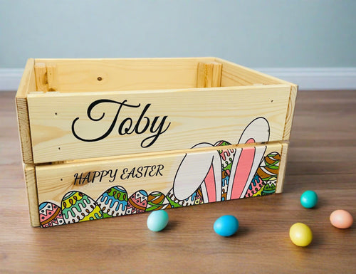 Wooden personalised bunny ears Easter crate - Laser LLama Designs Ltd