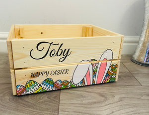 Wooden personalised bunny ears Easter crate - Laser LLama Designs Ltd
