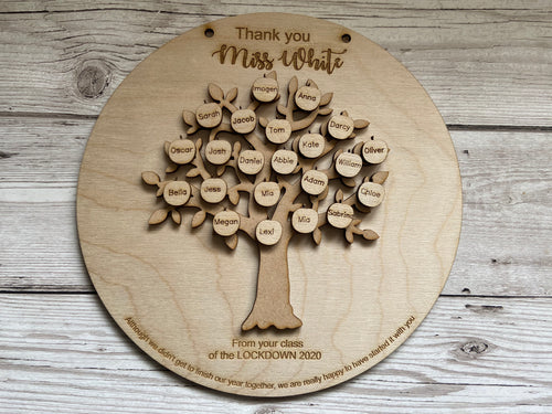 Wooden personalised tree teacher plaque - Laser LLama Designs Ltd