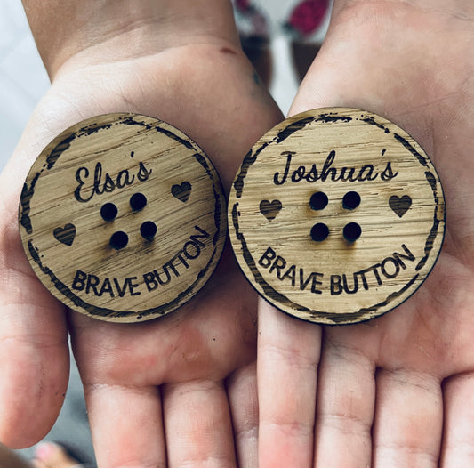 Oak veneer personalised brave button - Laser LLama Designs Ltd