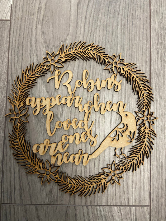 Robins appear wooden mdf wreath - Laser LLama Designs Ltd