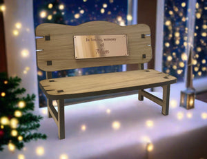 Oak veneer memorial bench - Laser LLama Designs Ltd