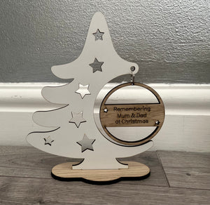 Wooden personalised memorial Christmas tree bauble holder - Laser LLama Designs Ltd