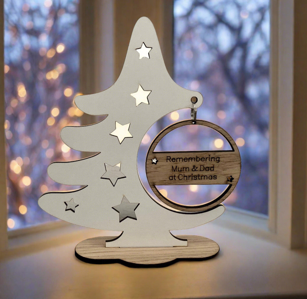 Wooden personalised memorial Christmas tree bauble holder - Laser LLama Designs Ltd