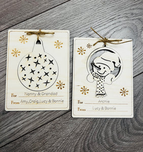 Wooden personalised card with bauble - 2 designs - Laser LLama Designs Ltd