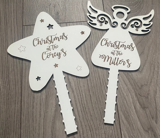 Wooden personalised Christmas tree topper - Laser LLama Designs Ltd