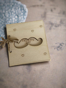 Wooden personalised moustache card - Laser LLama Designs Ltd