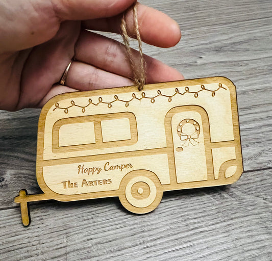 Wooden personalised caravan/motorhome tree decoration - Laser LLama Designs Ltd