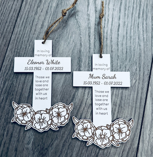 Wooden personalised memorial cross - Laser LLama Designs Ltd