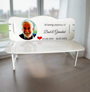 Printed acrylic personalised photo bench in white - Laser LLama Designs Ltd