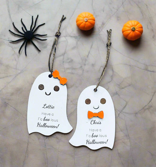 Wooden personalised ghost hanging decoration - Laser LLama Designs Ltd