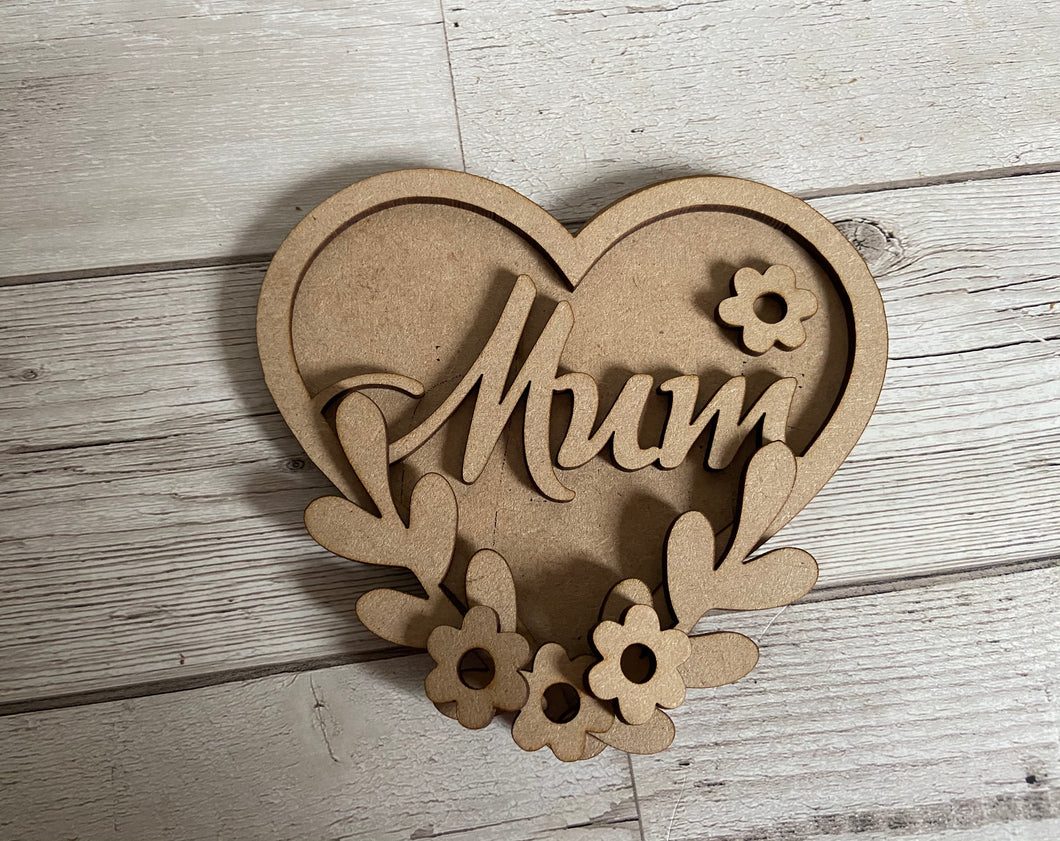 Wooden double layered heart with floral theme - Laser LLama Designs Ltd