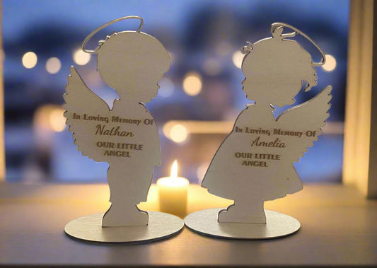 Wooden personalised freestanding Angel boy/girl - Laser LLama Designs Ltd