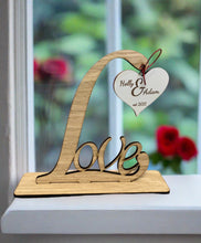 Load image into Gallery viewer, Freestanding wooden love sign with hanging heart - Laser LLama Designs Ltd
