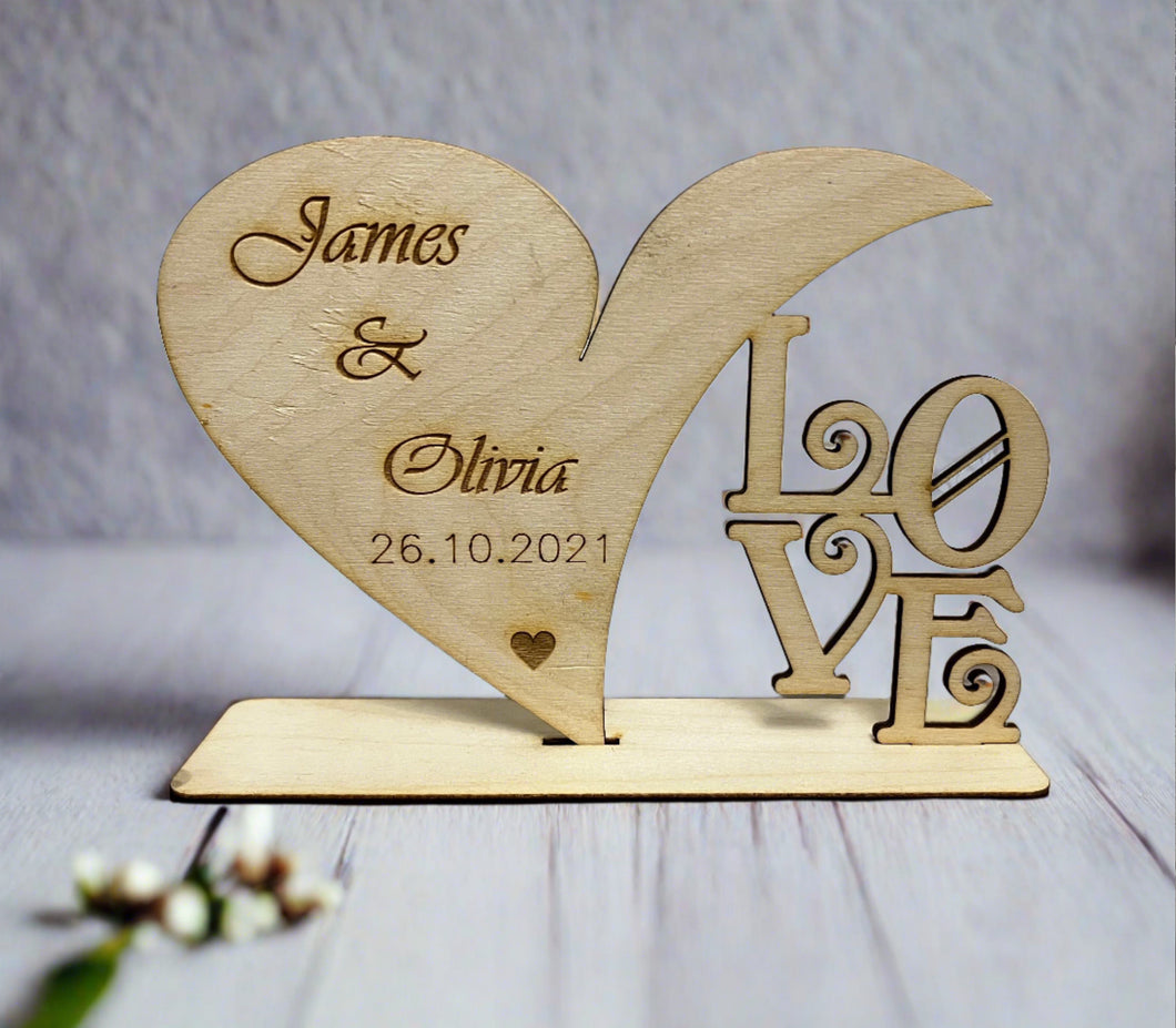 Wooden personalised freestanding love heart - Laser LLama Designs Ltd