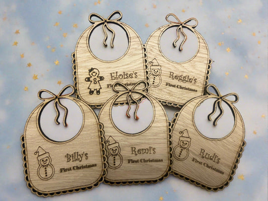 Oak veneer BIB christmas tree decoration - Laser LLama Designs Ltd