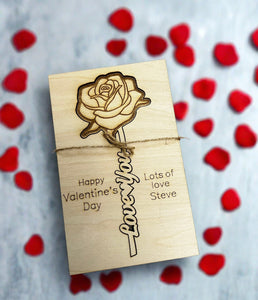 Wooden personalised card with laser cut rose - Laser LLama Designs Ltd