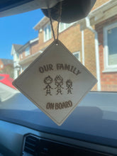 Load image into Gallery viewer, Wooden personalised our family on board hanging sign - Laser LLama Designs Ltd