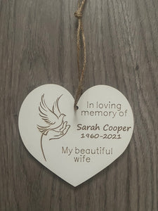 Wooden personalised dove heart plaque - Laser LLama Designs Ltd