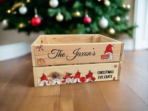 Wooden personalised Christmas gnome crate - Laser LLama Designs Ltd